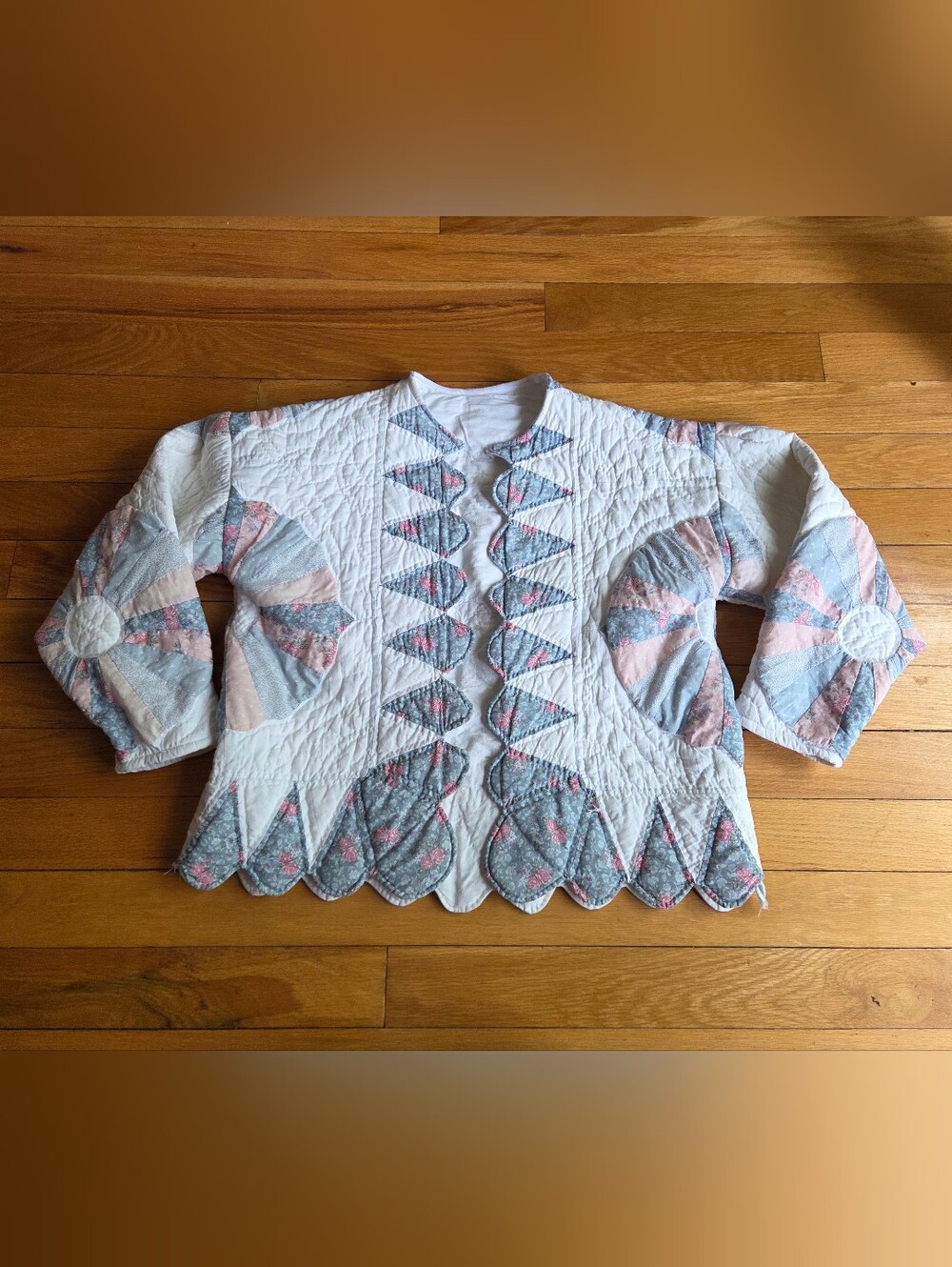 Quilted Scallop-Edge Women's Jacket Handmade From Vintage Quilt